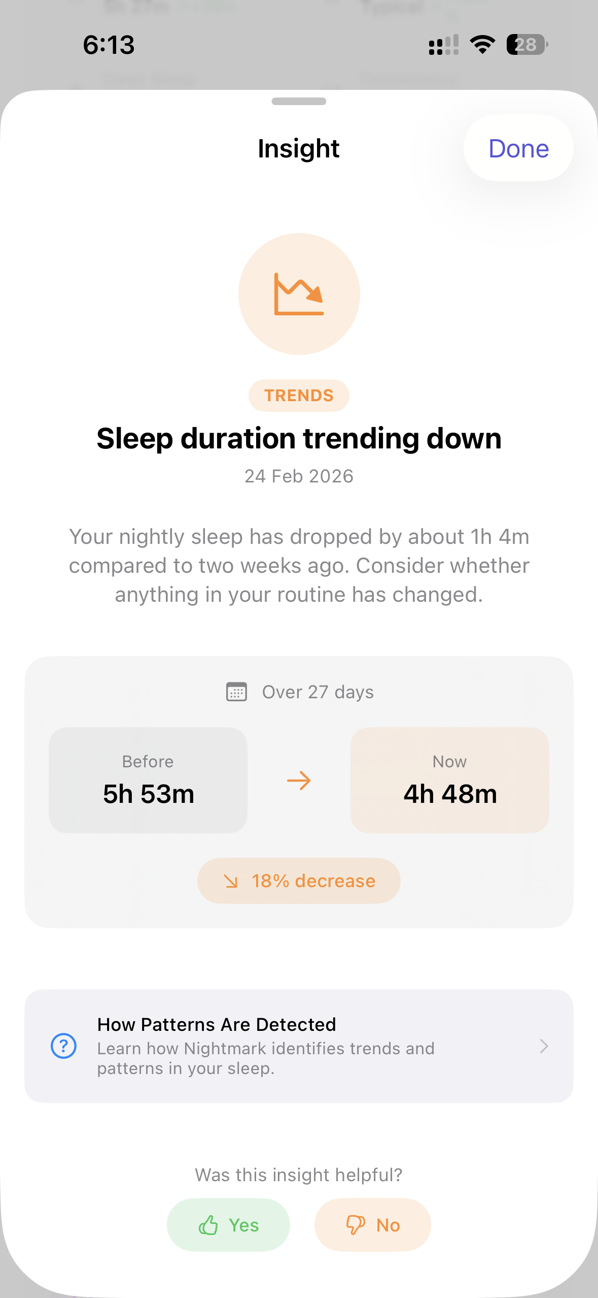 Insight detail - Sleep trend analysis