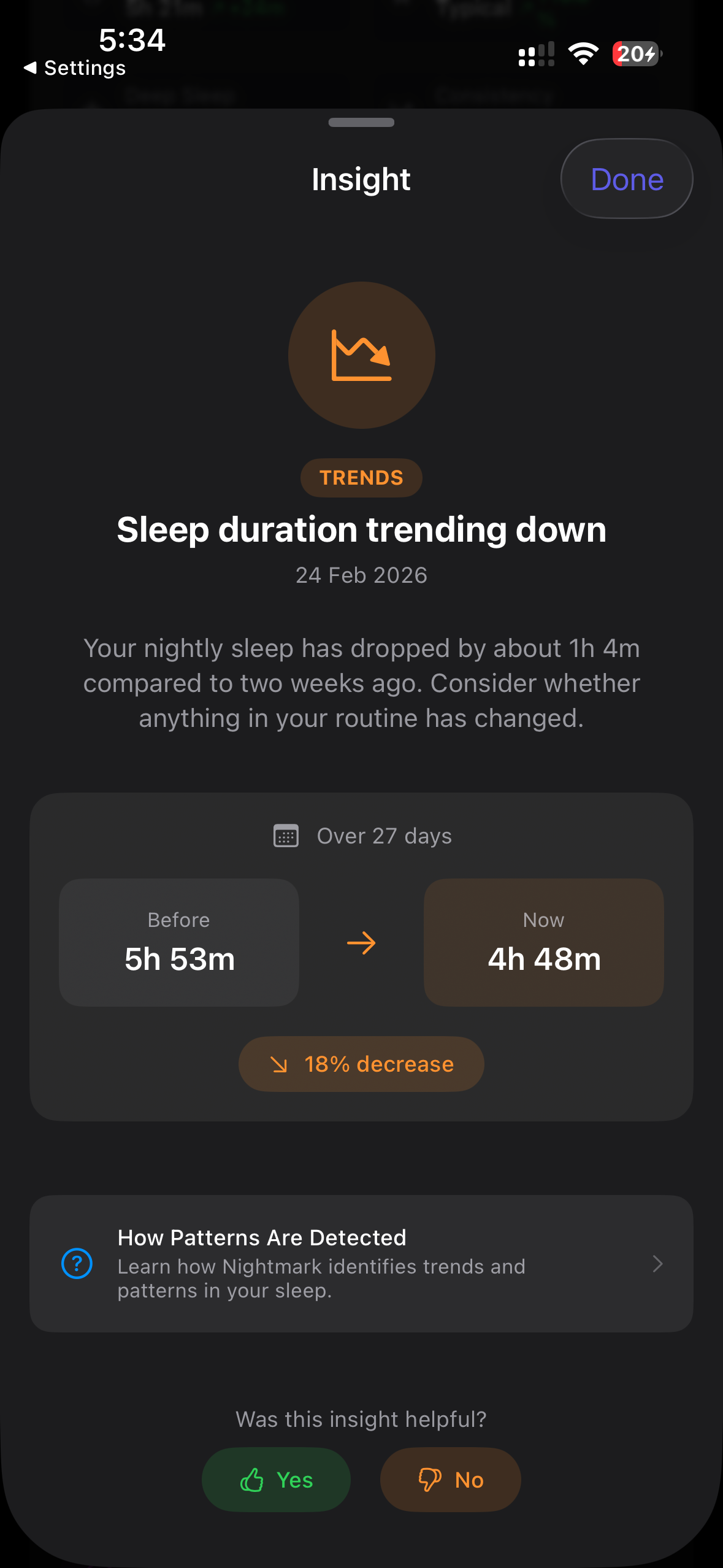 Insight detail - Sleep trend analysis